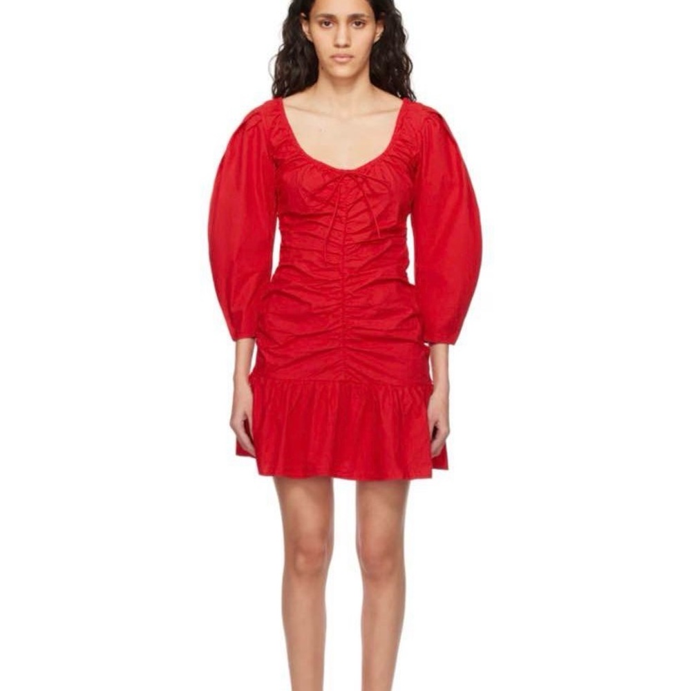 Ganni Red Puff Sleeve Dress